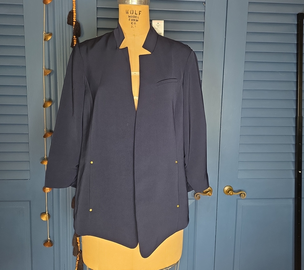 Jones New York Navy Open-Front Notch Blazer